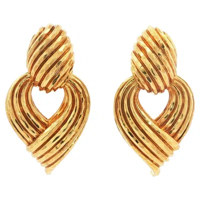 Pre-owned Henry Dunay Vintage  Hammered Yellow Gold Door-knocker Earclips