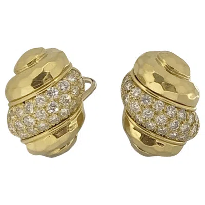 Pre-owned Henry Dunay Yellow Gold And Diamond Turbo Shell Earrings