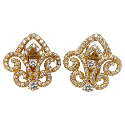 Pre-owned Henry Dunay Yellow Gold Ornate Diamond Earrings