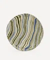 Shop Henry Holland Studio Green White And Blue Stripe Dinner Plate