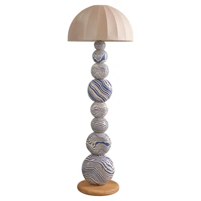 Pre-owned Henry Holland Studio Handmade Blue And White Ceramic Sphere Floor Lamp