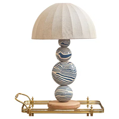 Pre-owned Henry Holland Studio Handmade Blue And White Ceramic Sphere Table Lamp