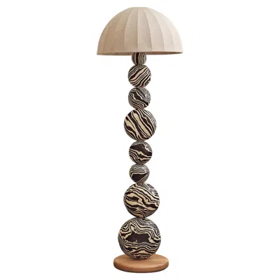 Pre-owned Henry Holland Studio Handmade Brown And White Ceramic Sphere Floor Lamp