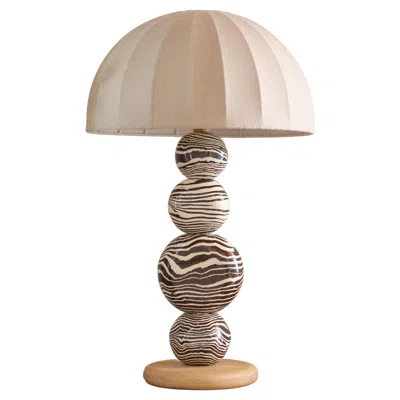 Pre-owned Henry Holland Studio Handmade Brown And White Ceramic Sphere Table Lamp
