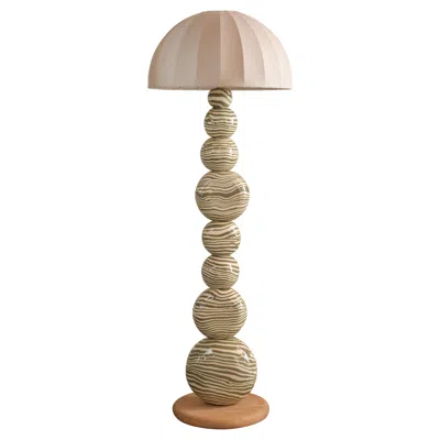 Pre-owned Henry Holland Studio Handmade Green And White Ceramic Sphere Floor Lamp