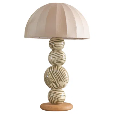 Pre-owned Henry Holland Studio Handmade Green And White Ceramic Sphere Table Lamp