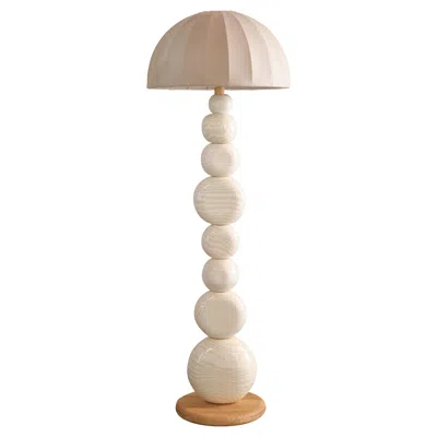 Pre-owned Henry Holland Studio Handmade Oatmeal And White Ceramic Sphere Floor Lamp