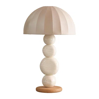 Pre-owned Henry Holland Studio Handmade Oatmeal And White Ceramic Sphere Table Lamp