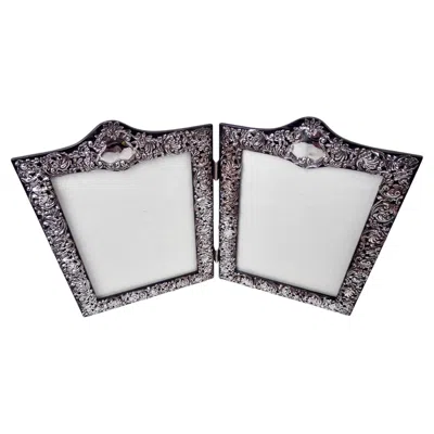 Pre-owned Henry Matthews Antique English Victorian Classical Double Diptych Picture Frame In Silver