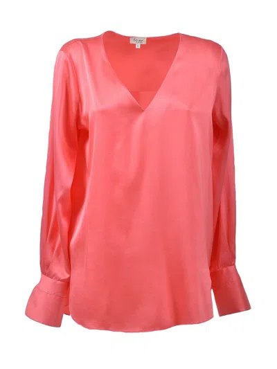 Her Silk V-neck Blouse In Rojo