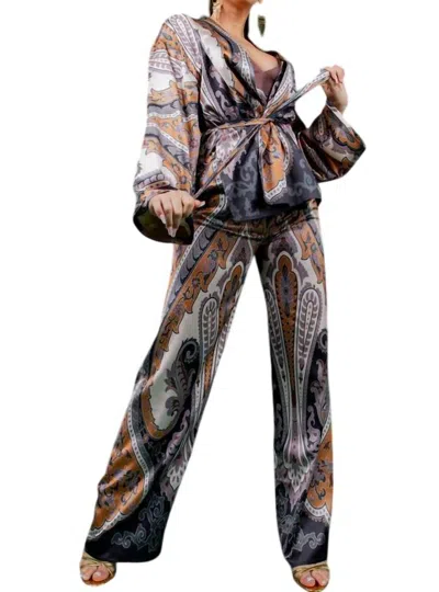Her Bottari Autumn Kimona Pants Set In Mustard Brown In Multi