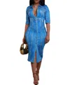 Her Bottari Denim Effect Button Down Midi Dress In Blue In Blue