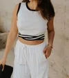Her Entire Name Says Grace Lucia Groovy Hem Tank Top In White & Black In Multi