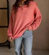 Her Entire Name Says Grace Marlo Knit Quarter Button-up Sweater In Coral Pink