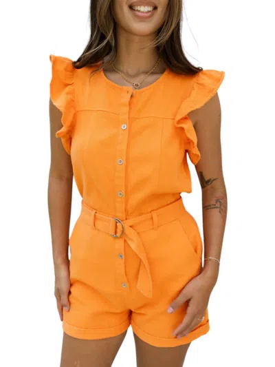 Her Entire Name Says Grace Raya Denim Romper In Orange