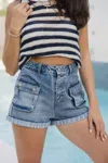 Her Entire Name Says Grace Rowyn Buttoned Pockets Shorts In Washed Denim In Blue