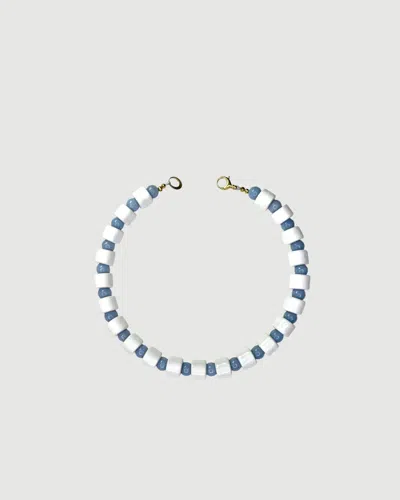 Her New Tribe Blank & Blue Lace Agate Sundry Bead Two Necklace In White