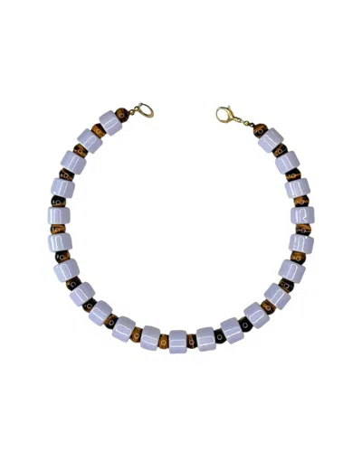 Her New Tribe Bloom And Tigers Eye Sundry Necklace In Purple