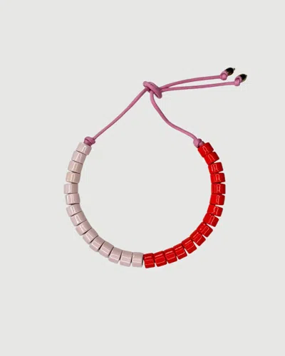 Her New Tribe Blush And Lobster Bead Two Split Candy Necklace In Pink
