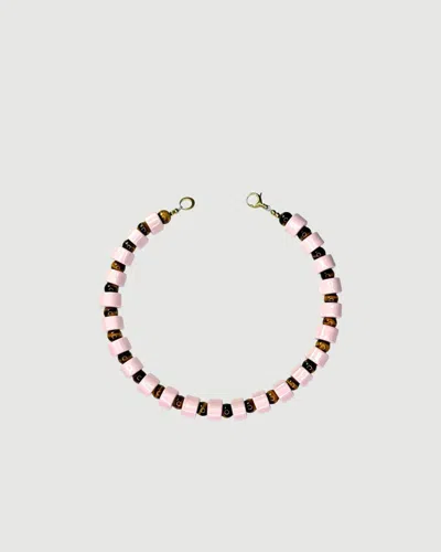Her New Tribe Blush And Tigers Eye Bead Two Sundry Necklace In Pink