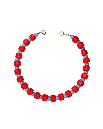 Her New Tribe Lobster & Blue Lace Agate Bead Two Necklace In Red