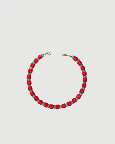 Her New Tribe Lobster & Blue Lace Agate Sundry Bead One Necklace In Red