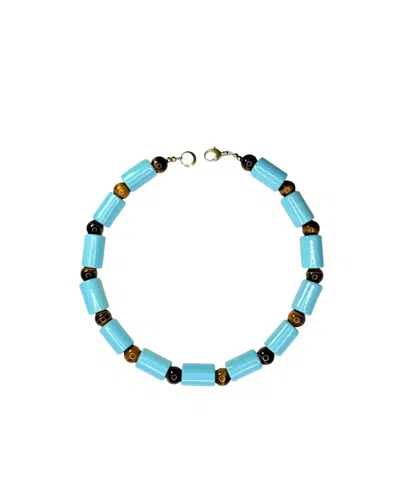 Her New Tribe Pool & Tigers Eye Sundry Bead Five Necklace In Blue