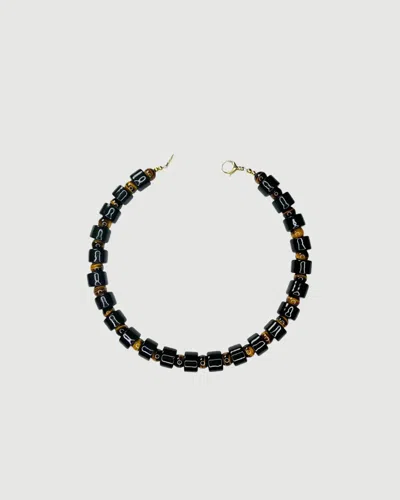 Her New Tribe Tap And Tigers Eye Bead Two Sundry Necklace In Black