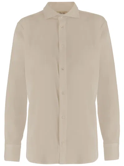 Her Shirt Beige Classic Collar Buttoned Cuffs Stretch Silk Shirt In Neutral