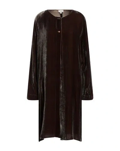 Her Shirt Her Dress Woman Overcoat & Trench Coat Brown Size S Viscose, Silk