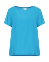 Her Shirt Her Dress Woman Top Azure Size L Silk, Elastane In Blue