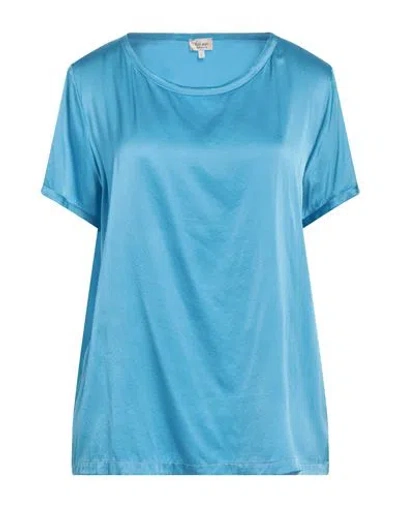 Her Shirt Her Dress Woman Top Azure Size L Silk, Elastane In Blue