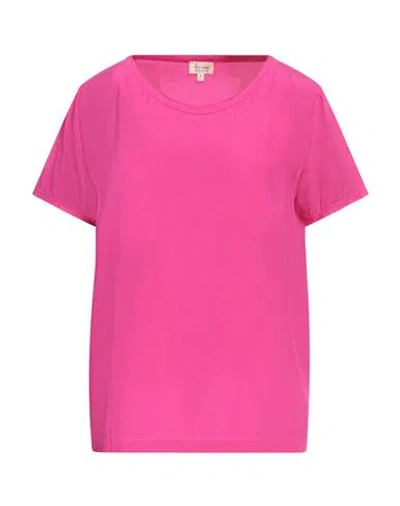Her Shirt Her Dress Woman Top Fuchsia Size L Silk, Elastane In Pink