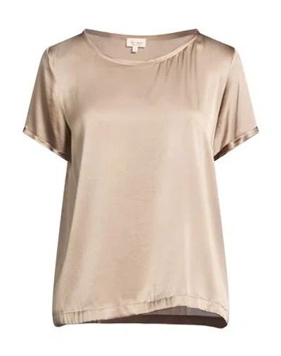 Her Shirt Her Dress Woman Top Khaki Size L Silk, Elastane In Brown