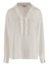 Her Shirt Ruffle-detail Silk-blend Blouse In Neutral