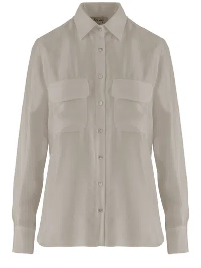 Her Shirt Smooth Silk Button-down Shirt With Flap Pockets In Multi