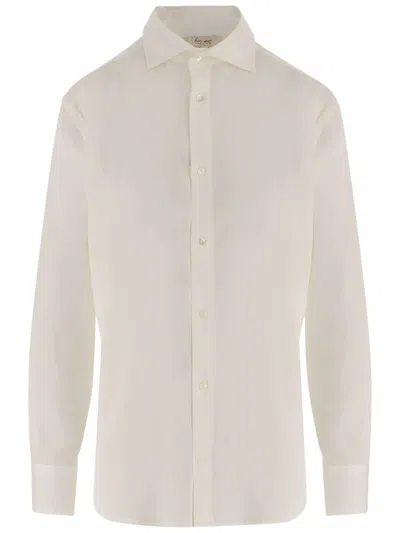 Her Shirt White Classic Collar Buttoned Cuffs Stretch Silk Shirt In Beige