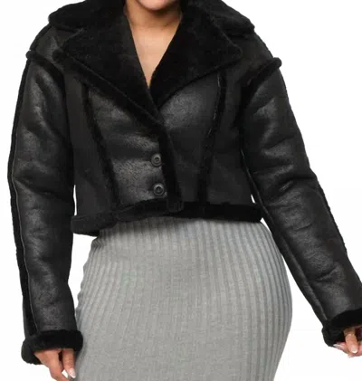 Hera Collection Faux Suede Moto Jacket In Black