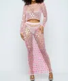 Hera Collection Shine Bright Fishnet Crochet Top And Skirt Set In Pink