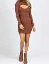 Hera Collection Turtleneck Keyhole Knit Mini Dress In Cocoa In Brown