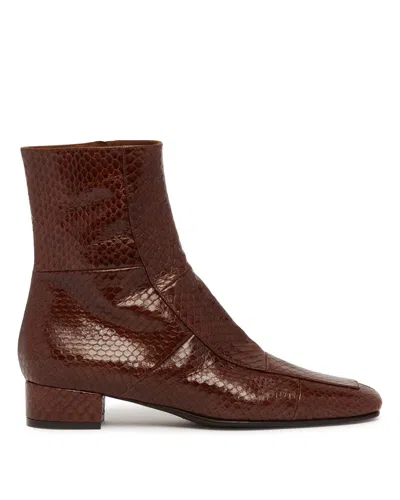 Herbert Levine Brown Leather Shadow Ban Ankle Boots In Brown Marrone   #3d322d