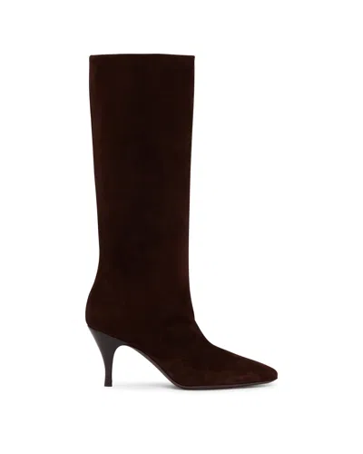 Herbert Levine Brown Suede Silhouette Boots In Burgundy