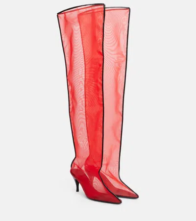 Herbert Levine Drawing A Blank 85 Mesh Knee-high Boots In Red
