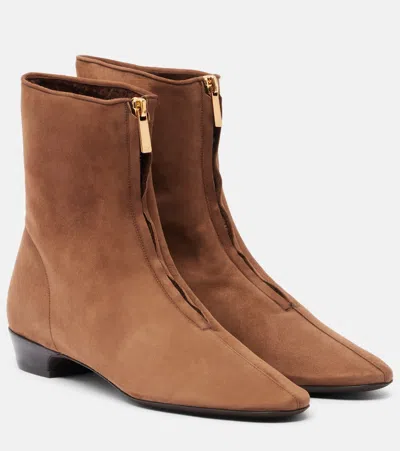 Herbert Levine Easy Does It Shearling-trimmed Suede Ankle Boots In Brown