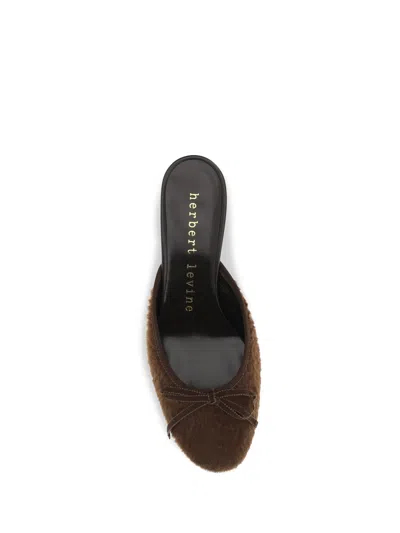 Herbert Levine Fur-lined Kitten Heel Mule In Brown