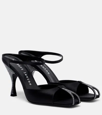 Herbert Levine Hidden Gem Embellished Satin Mules In Black