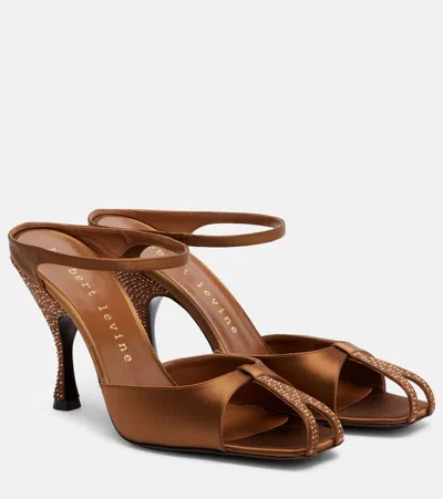 Herbert Levine Hidden Gem Embellished Satin Mules In Brown