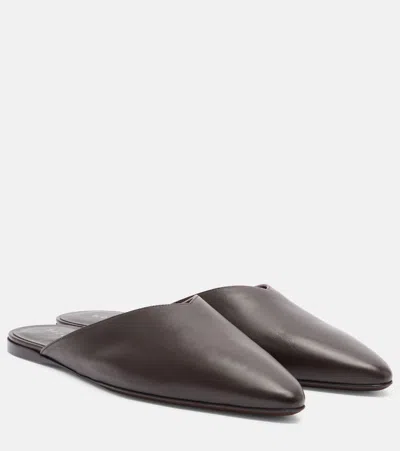 Herbert Levine Homebody Leather Mules In Brown