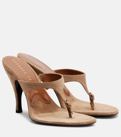 Herbert Levine Kiss And Tell 100 Suede Mules In Neutral