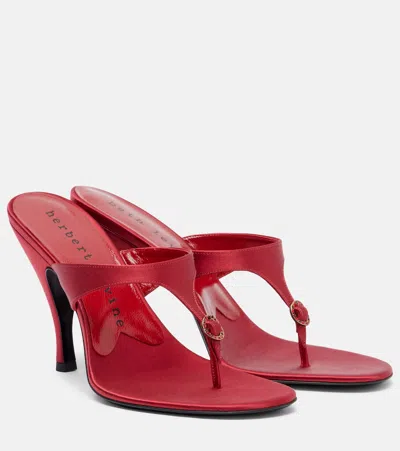 Herbert Levine Kiss And Tell Embellished Satin Thong Sandals In Red